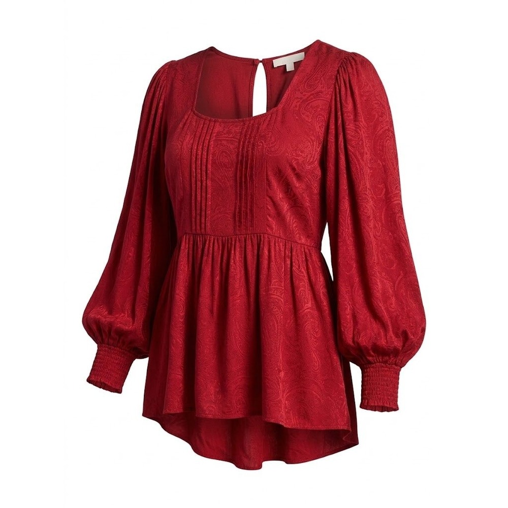 Maurices Peasant Top Womens XS Red Paisley Jacquard Boho Romantic Cottagecore
